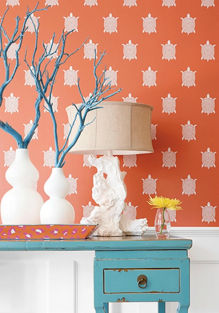 Orange Wallpaper Thibaut Grasscloth