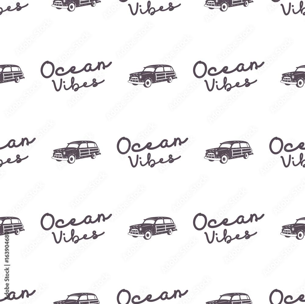 Surfing Old Style Car Pattern Design Summer Seamless Wallpaper