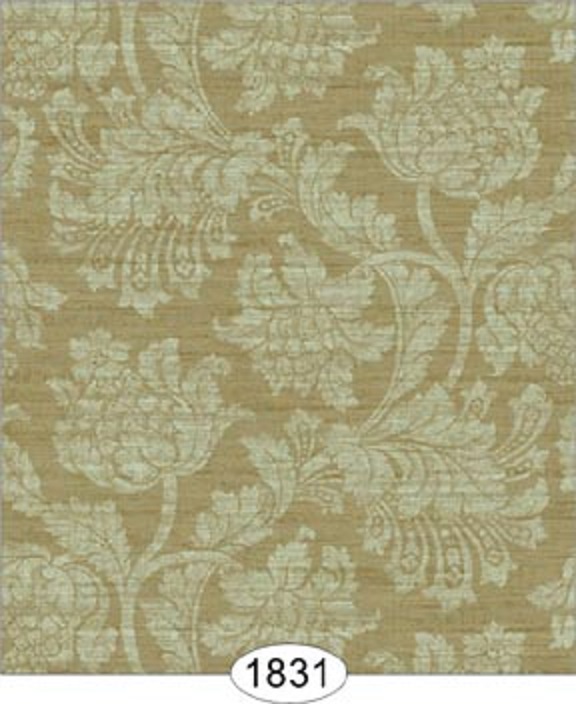 Dollhouse Wallpaper Floral Damask Blue On Green By Itsy Bitsy