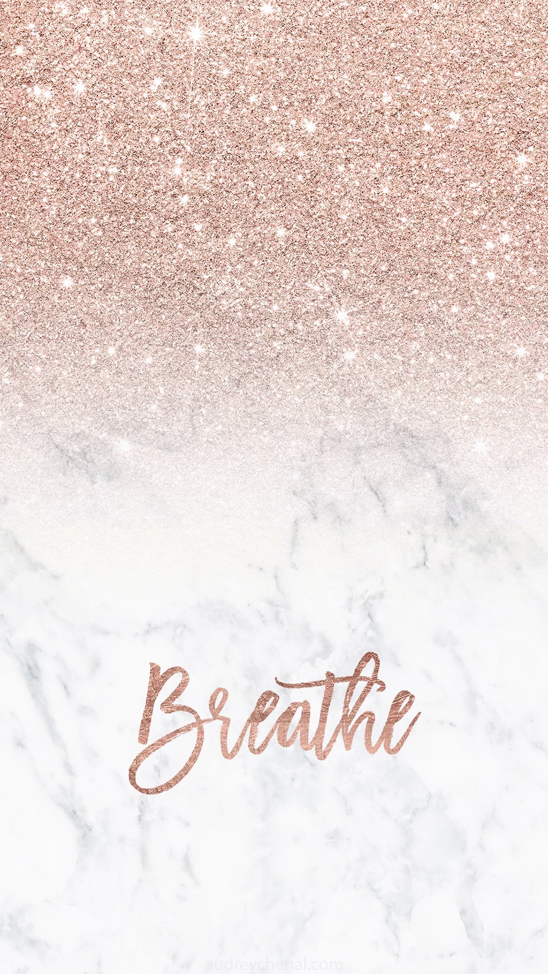 Rose Gold Glitter Ombre White Marble Breathe Typography iPhone