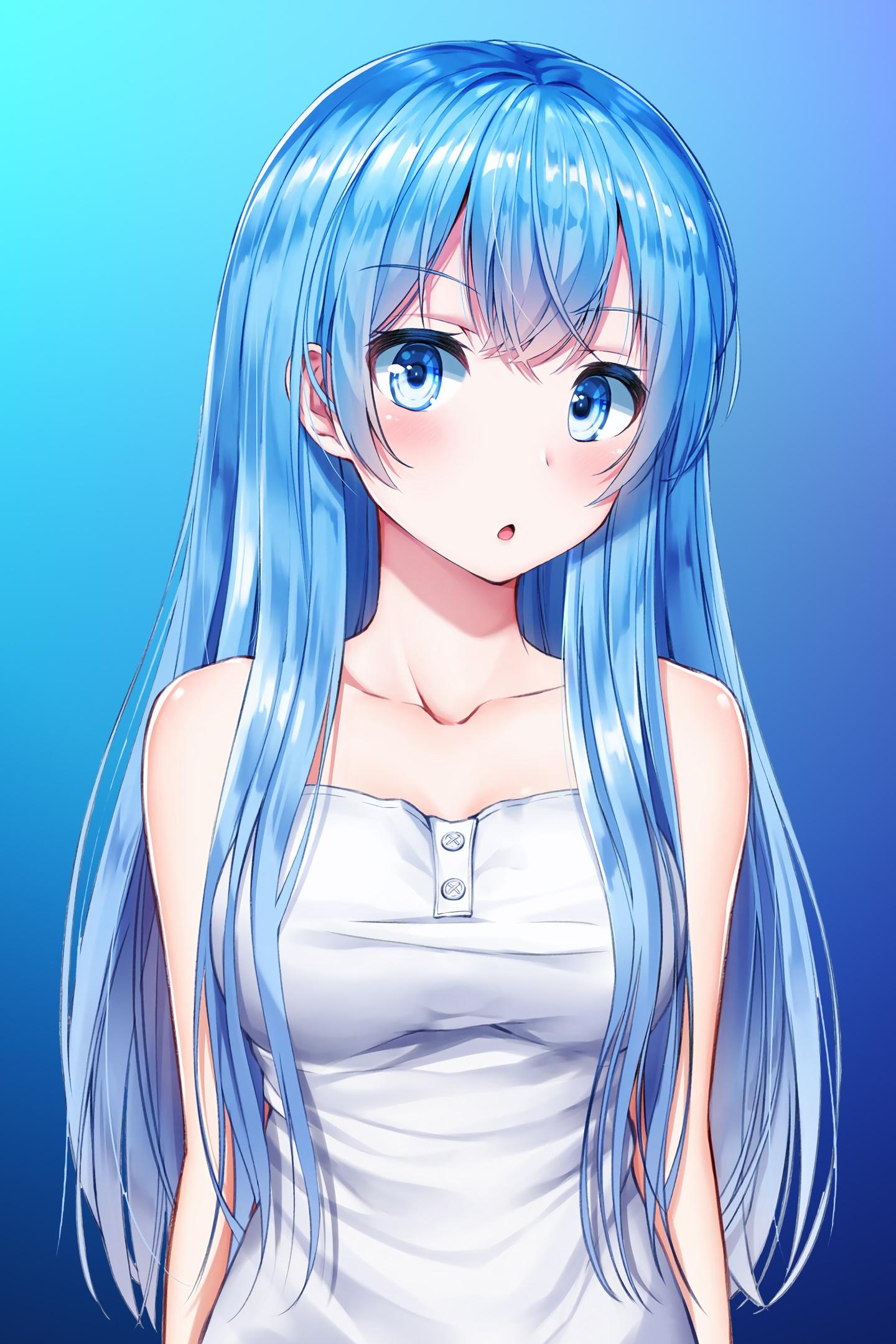 Wallpaper Blue Hair Anime Girl Cute Original