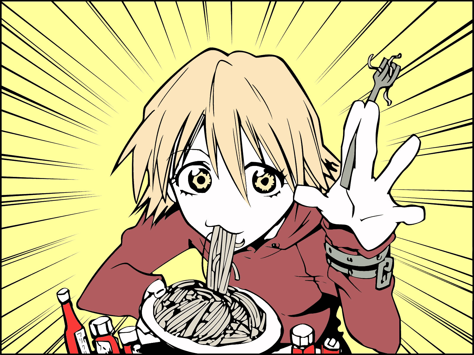 Eating Noodles Anime Wallpaper Image Featuring Flcl Fooly Cooly