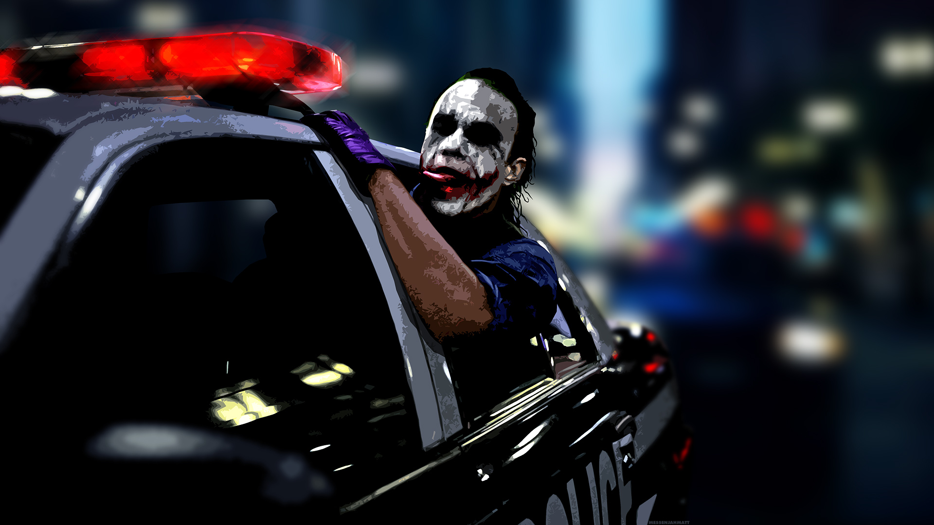 Wallpaper The Joker Heath Ledger Police Cars Batman