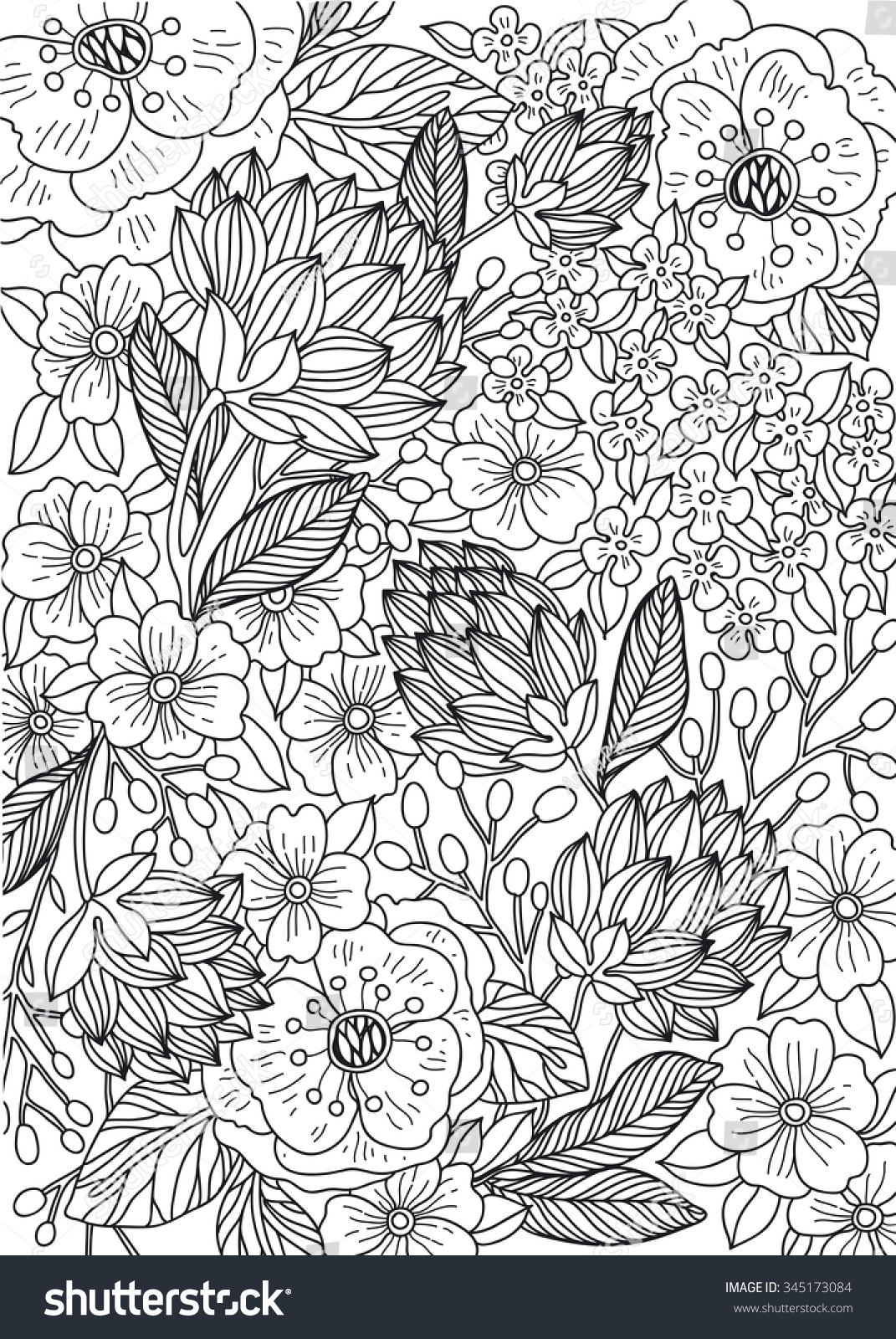 Vector Floral Background Hand Drawn Flowers Stock Royalty