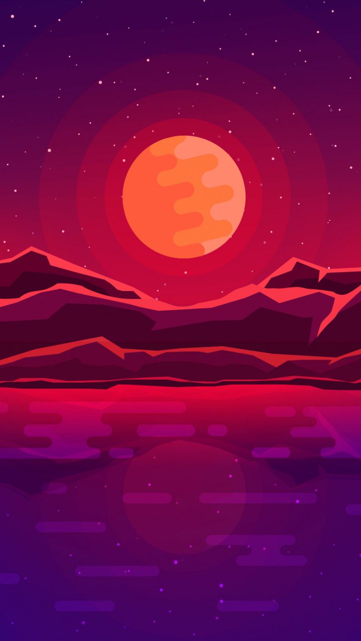 Moon Rays Red Space Sky Abstract Mountains Wallpaper