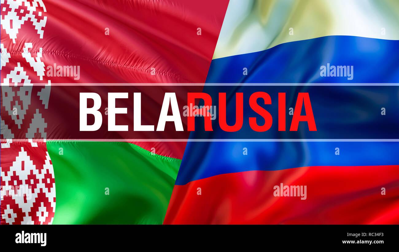 BelaRUSIA on Russia and Belarus flags Waving flag design3D