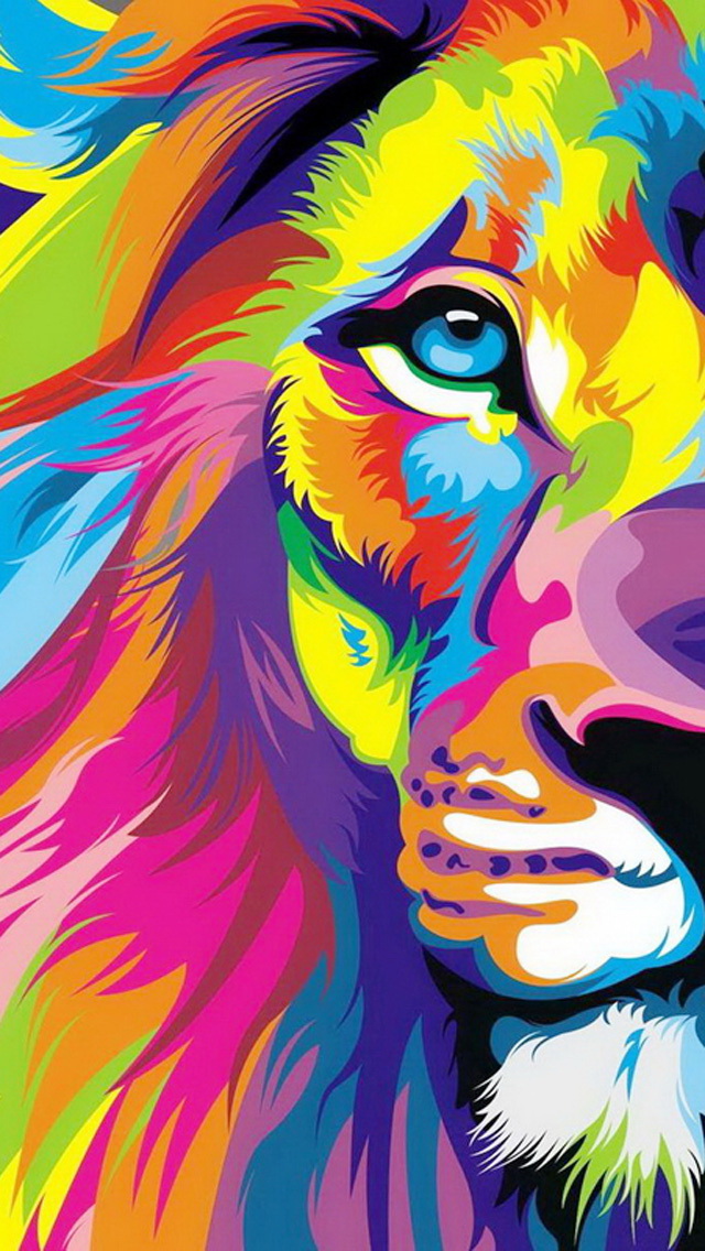 Colorful Lion Head Painting Wallpaper Iphone