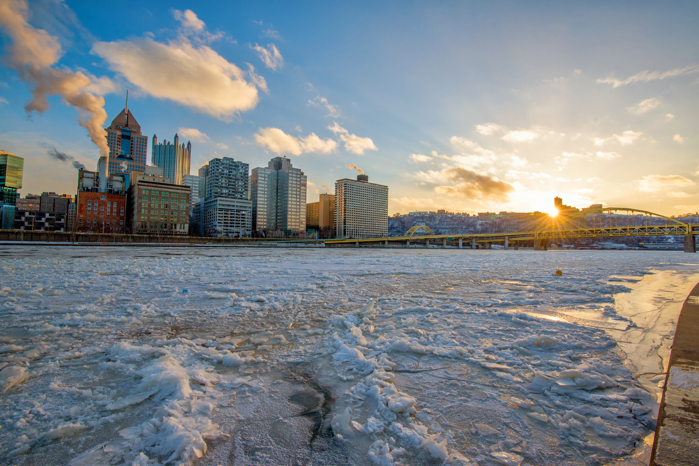 Sunset Pittsburgh Ice On The Allegheny River Winter Jpg