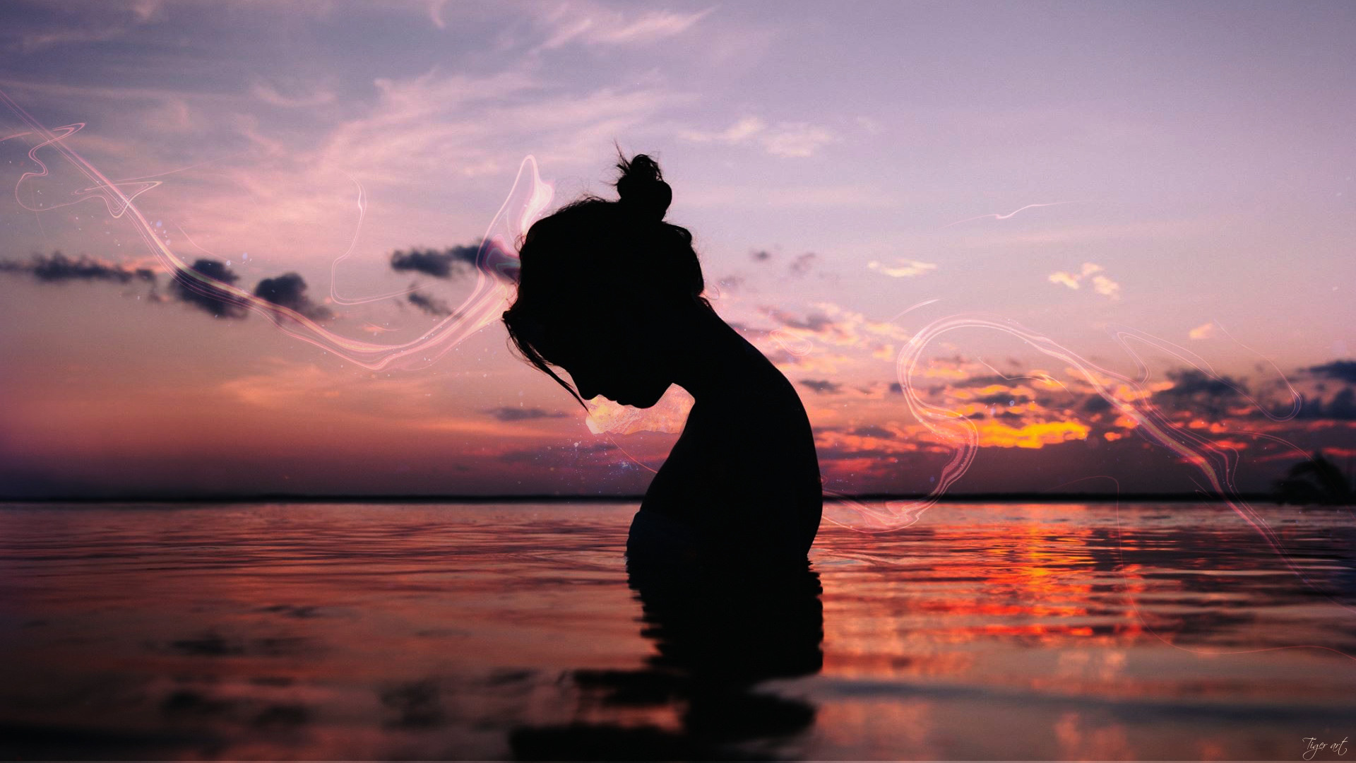 Women Pacific Ocean Sunset Silhouette Wallpaper Hd