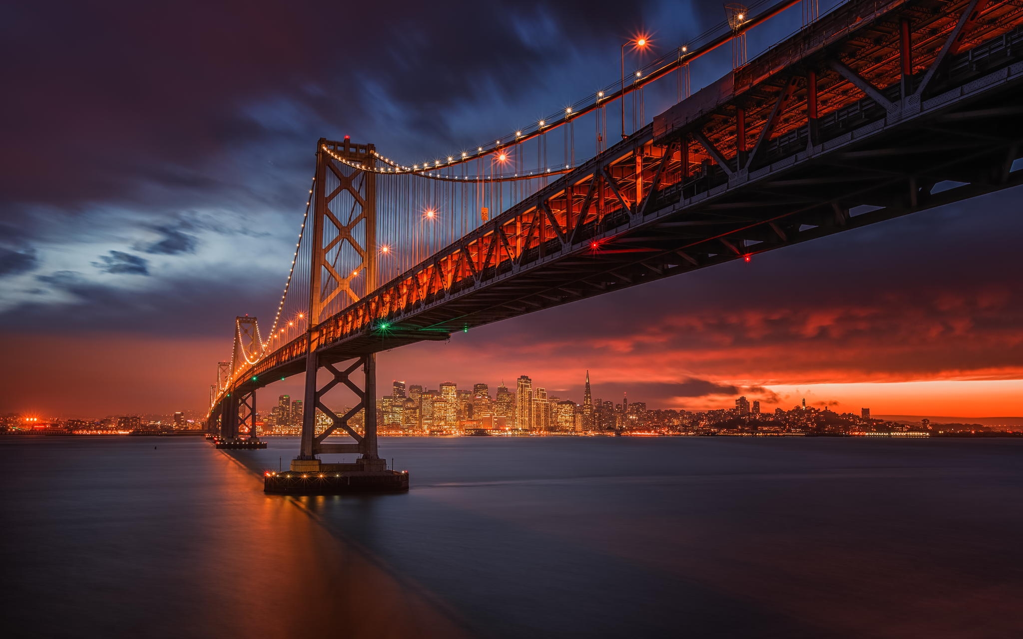 Wallpaper San Francisco Bay night city Bay Bridge California
