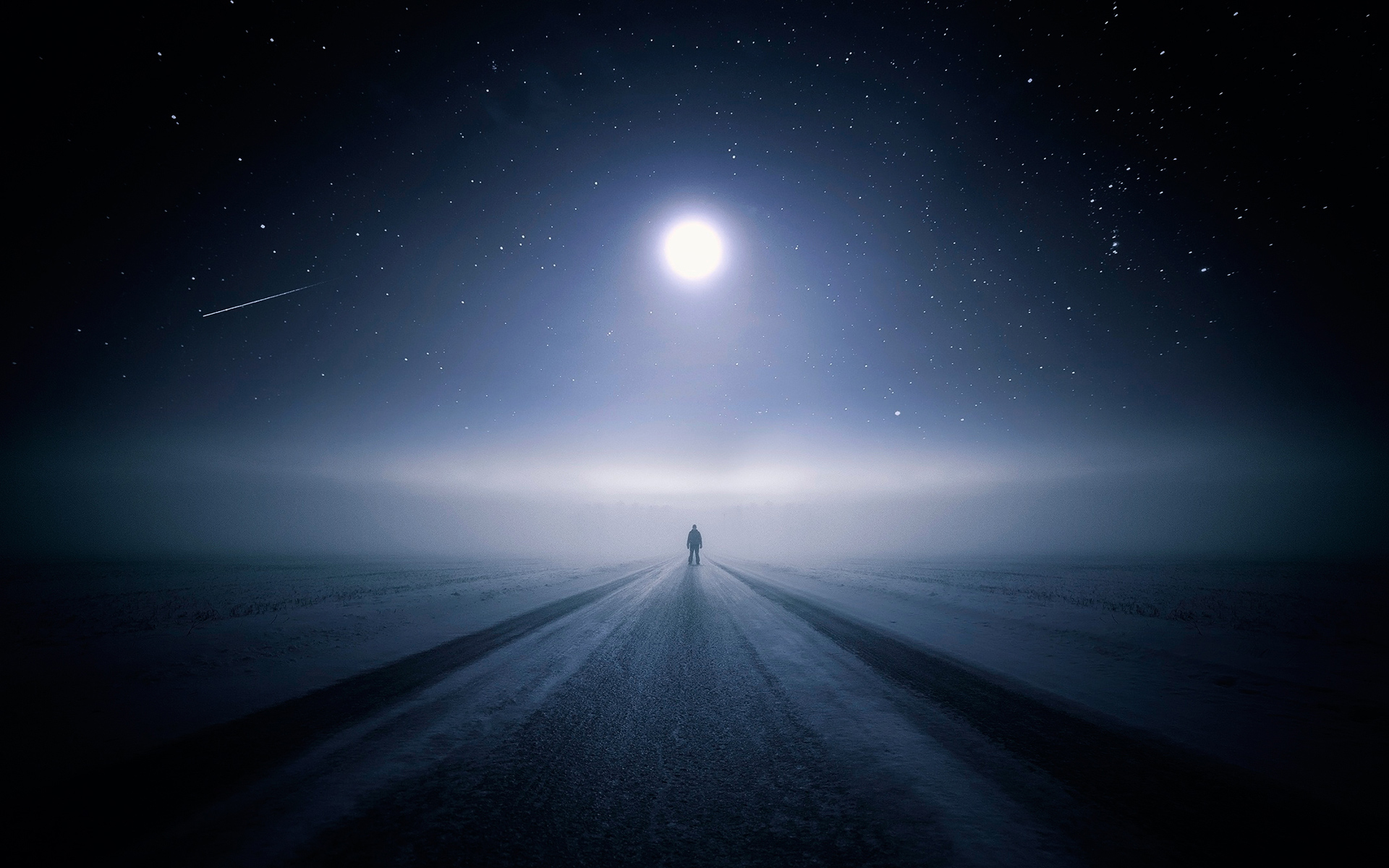 Night Moon Road Alone Wallpaper