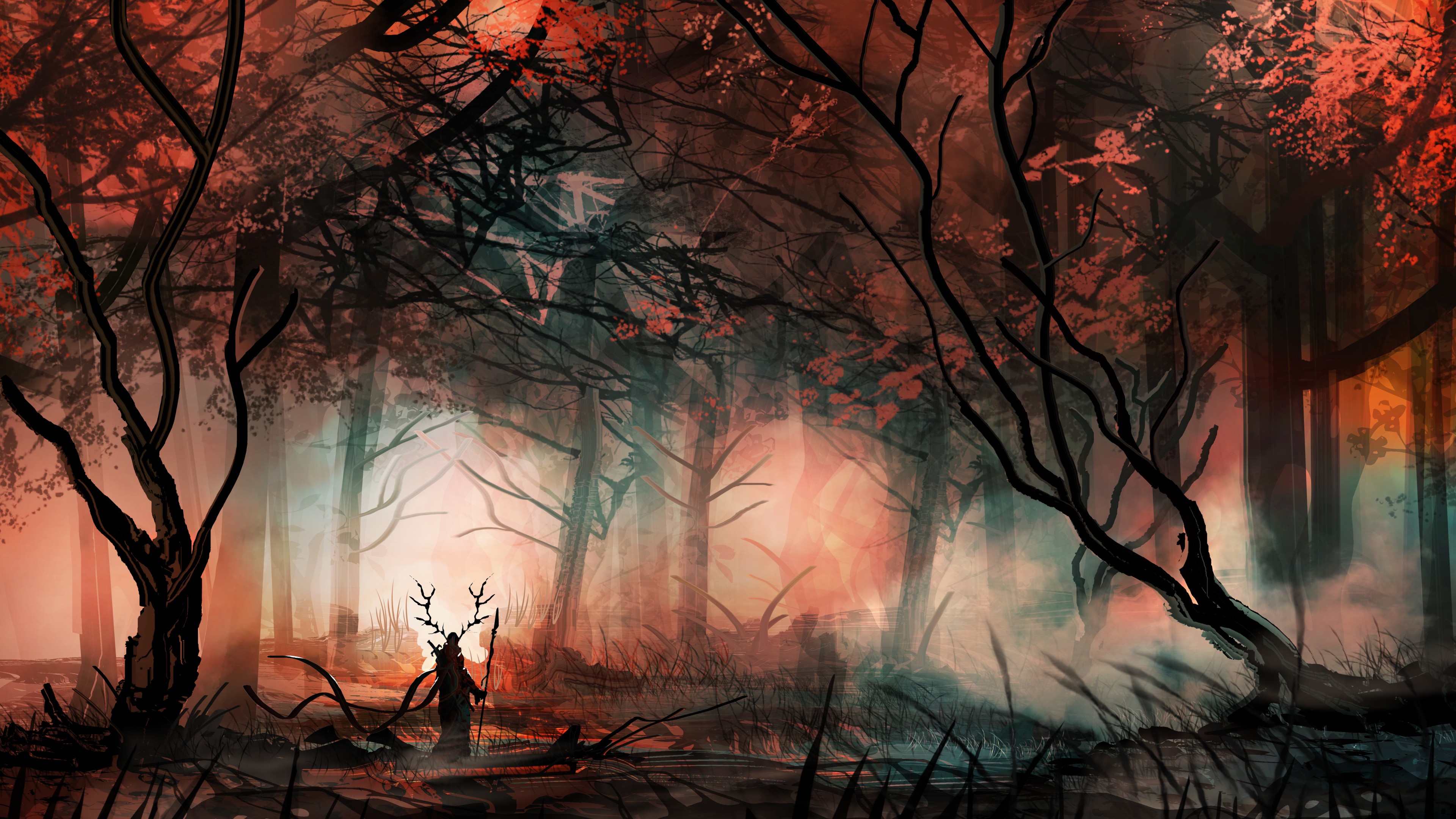 Wallpaper Trees Forest Digital Art Fantasy Mist Hero