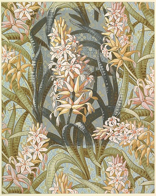 Wallpaper Designs Illustration Patterns Fabrics 20th Century Lilies