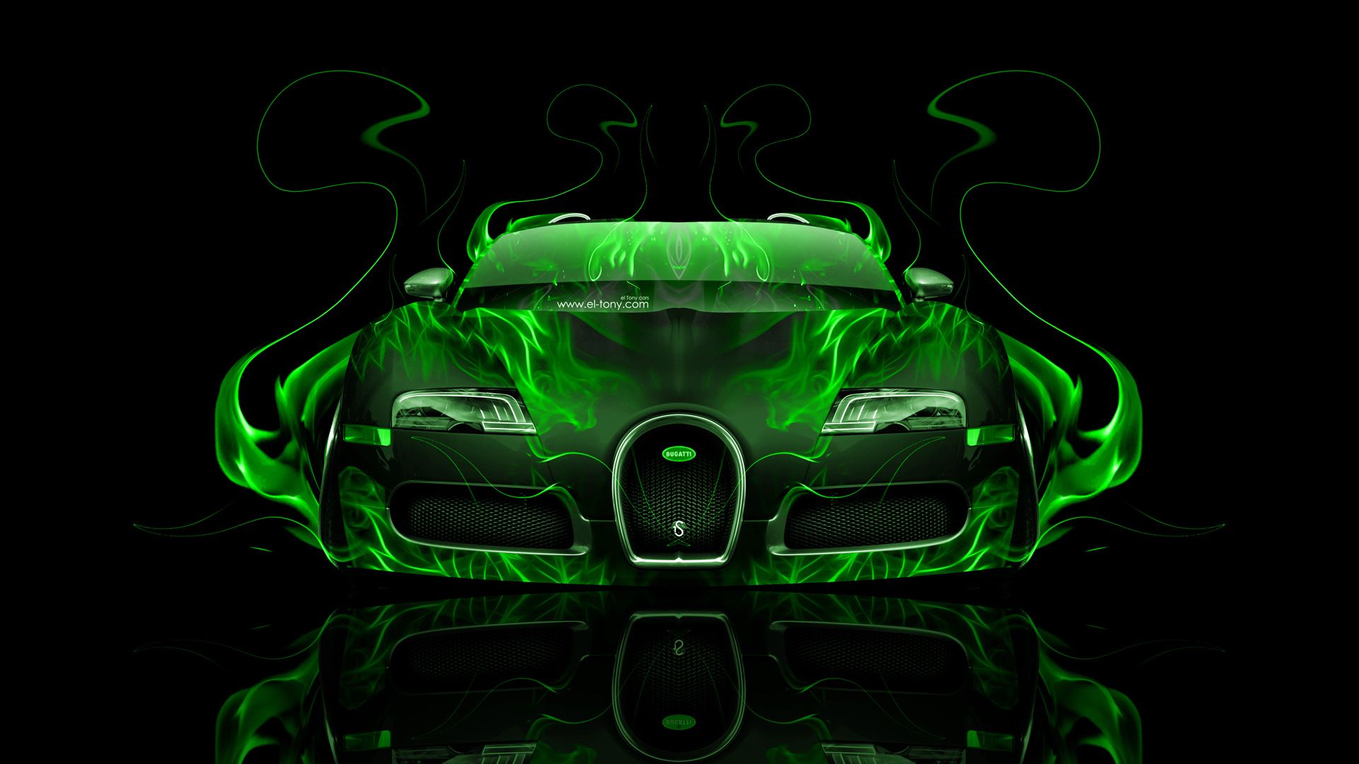 Bugatti Veyron Front Water Car Green Neon Design By Tony