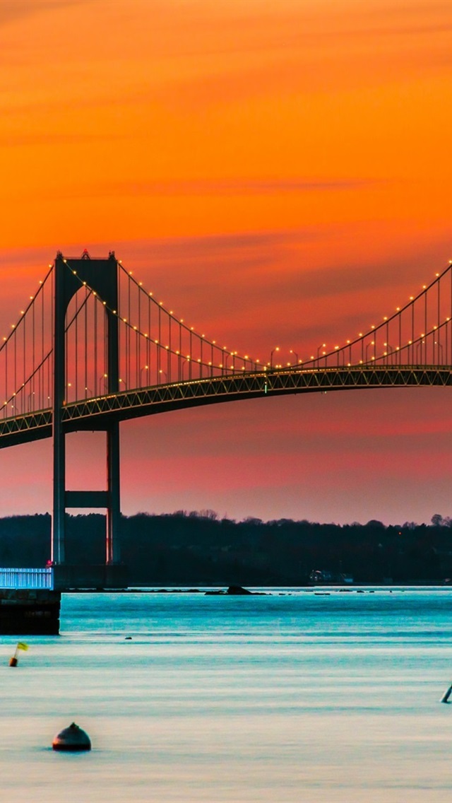 Newport bridge lights lighthouse dusk Rhode Island USA