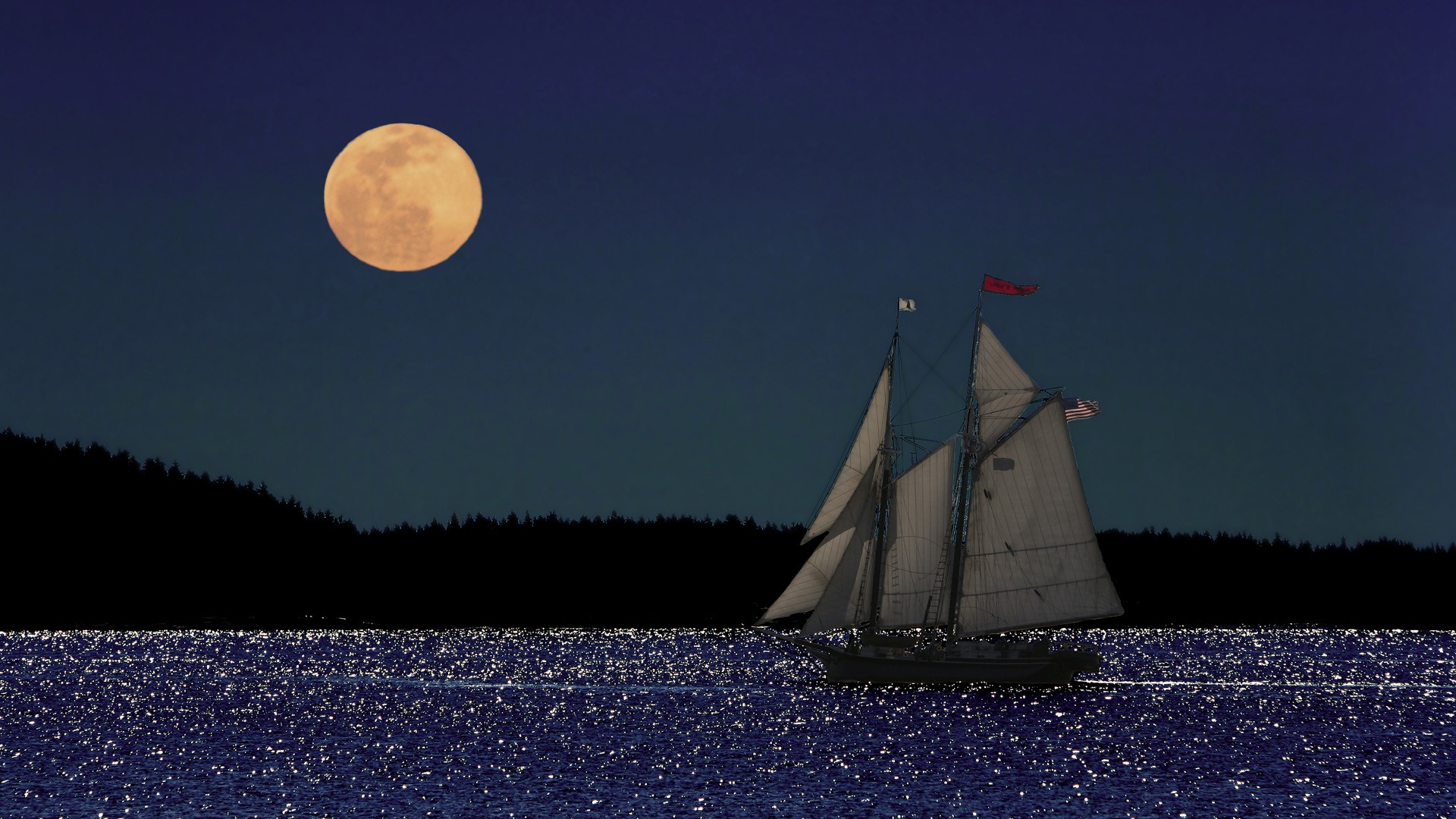 Coast Maine Wallpaper 1920x1080 Coast Maine Full Moon Sail Boat