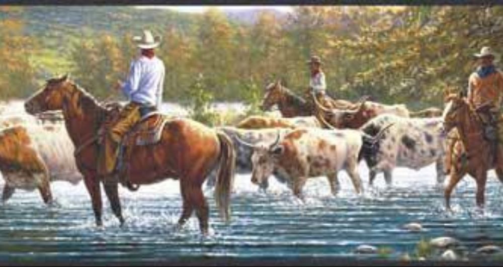 Wallpaper Border American West Western Cowboy Cattle Drive Black Trim