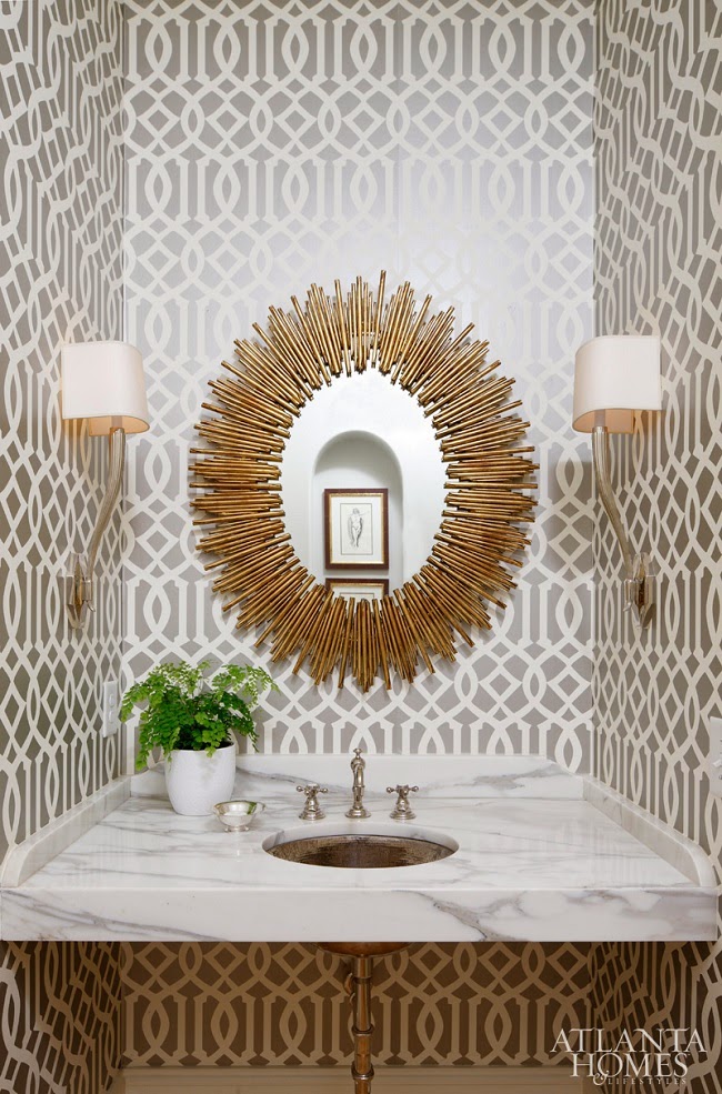 sunburst mirror   imperial trellis wallpaper   Schumacher   ATL powder