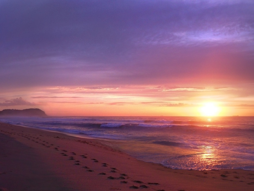 Pink Sunrise Ocean Beach Trail Desktop Pc And Mac Wallpaper