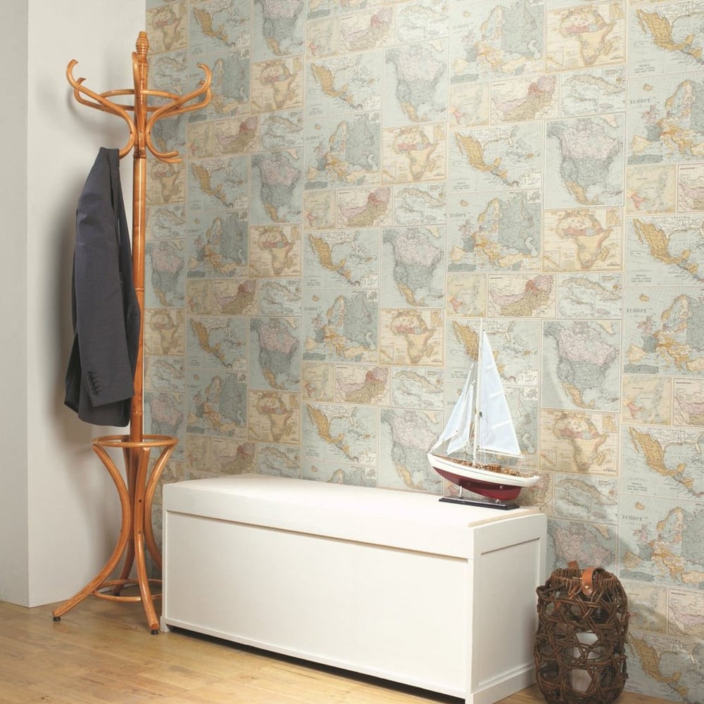 Holden Globetrotter World Map Pattern Wallpaper Vintage Atlas