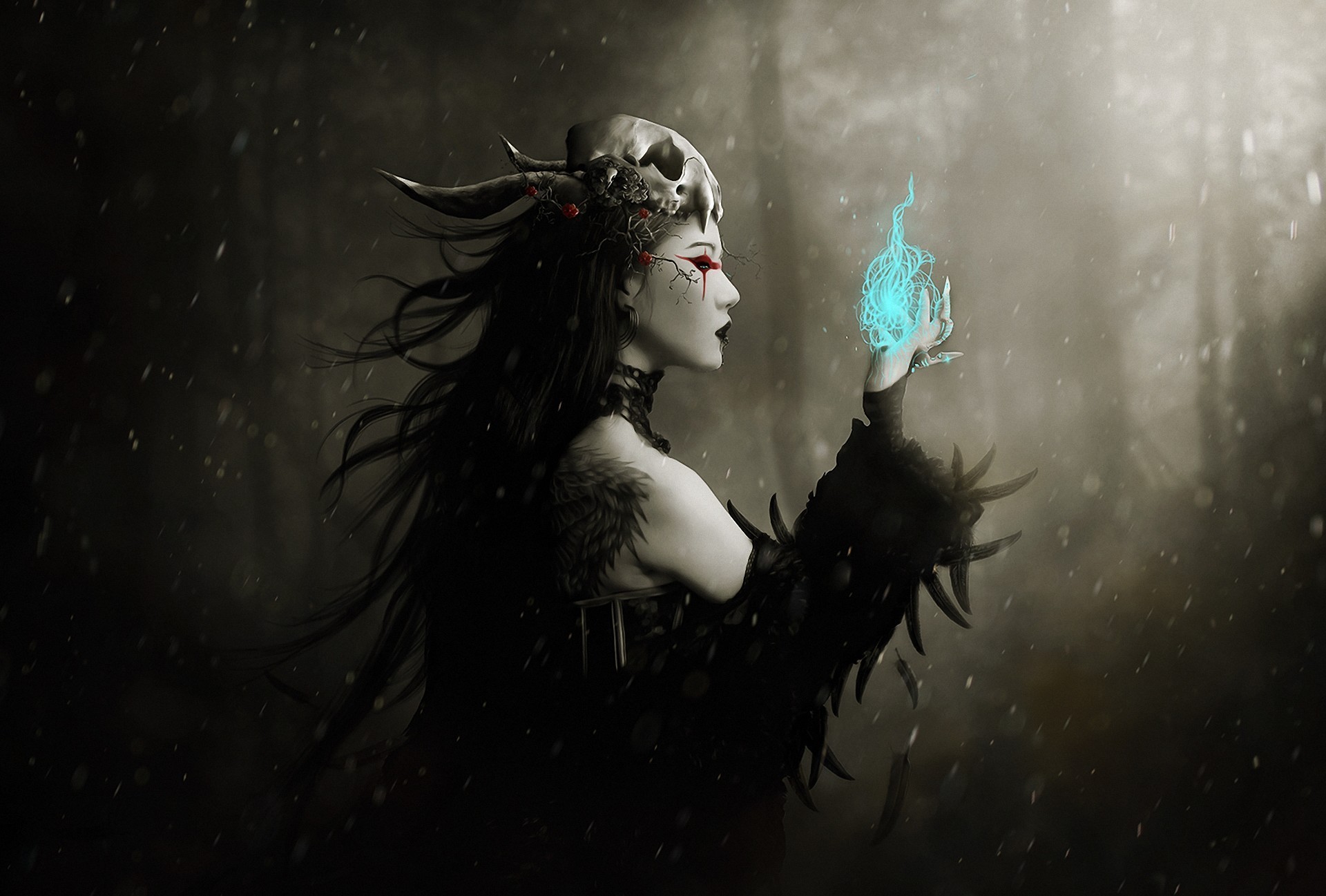 Gothic Dark Fantasy Art Witch Magic Spell Occult Skull Women Females