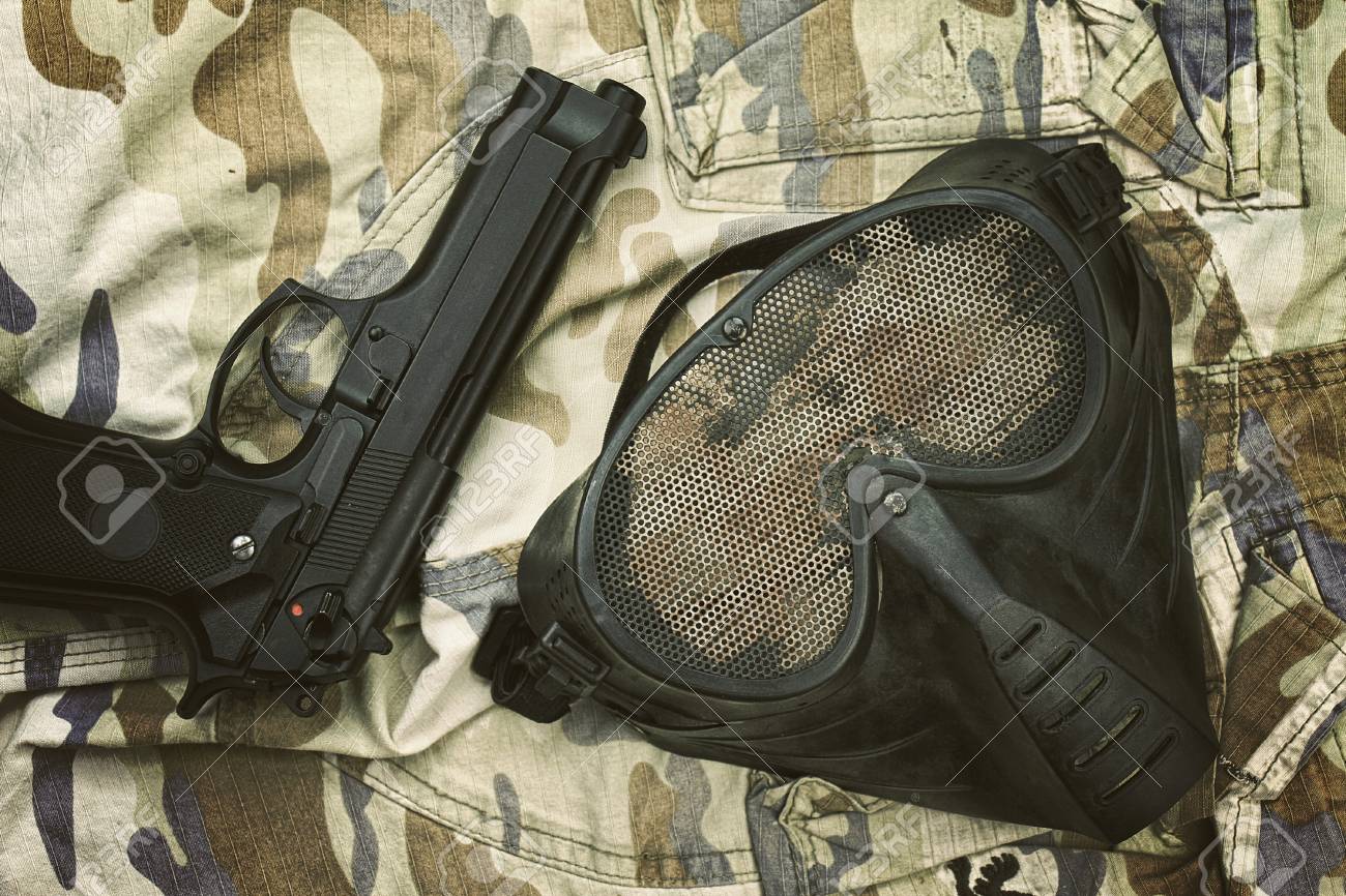 Airsoft Protection Mask Terrorist And 9mm Pistol M9 Handgun