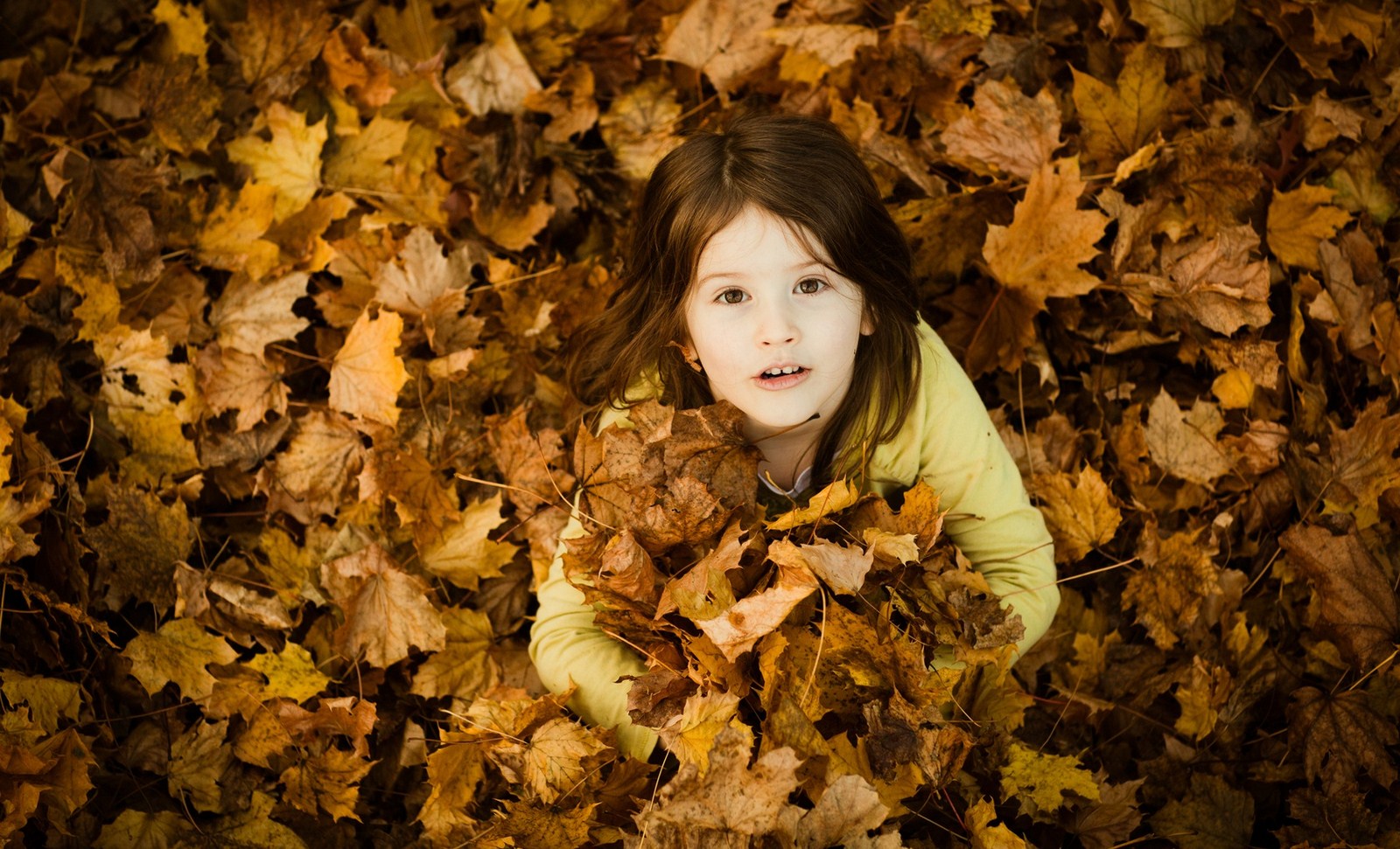 Children Girl Mood Leaves Smiling Autumn Yellow HD Wallpaper