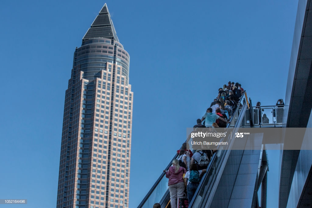 Full Occupied Escalator On The Frankfurt Exhibition Grounds In