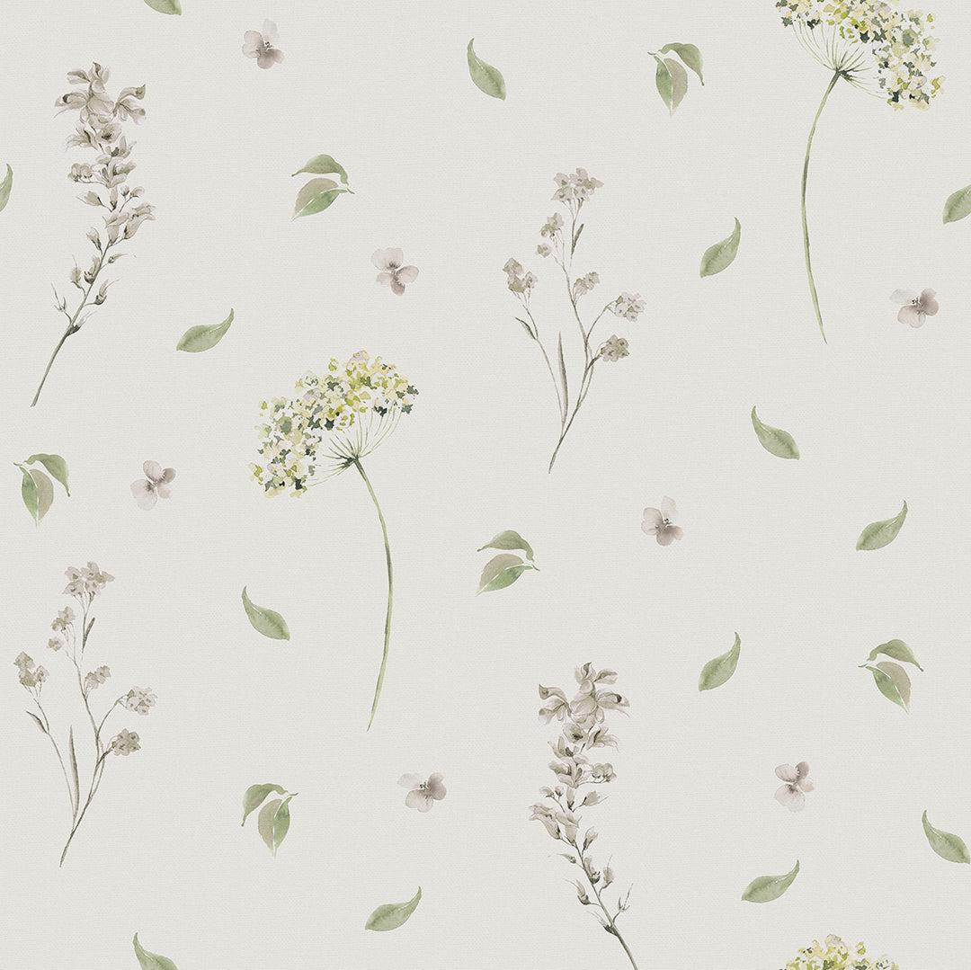 Sweet Meadow Wallpaper In Sage Green On Linen Cream Lucie Annabel