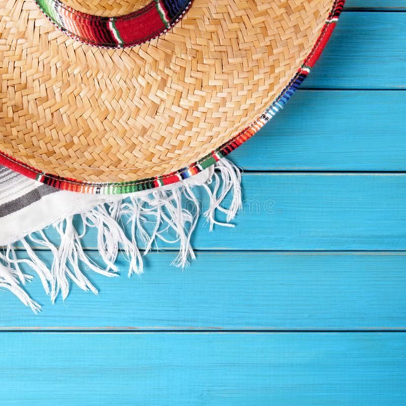 Mexico Sombrero Cinco De Mayo Blue Wood Background