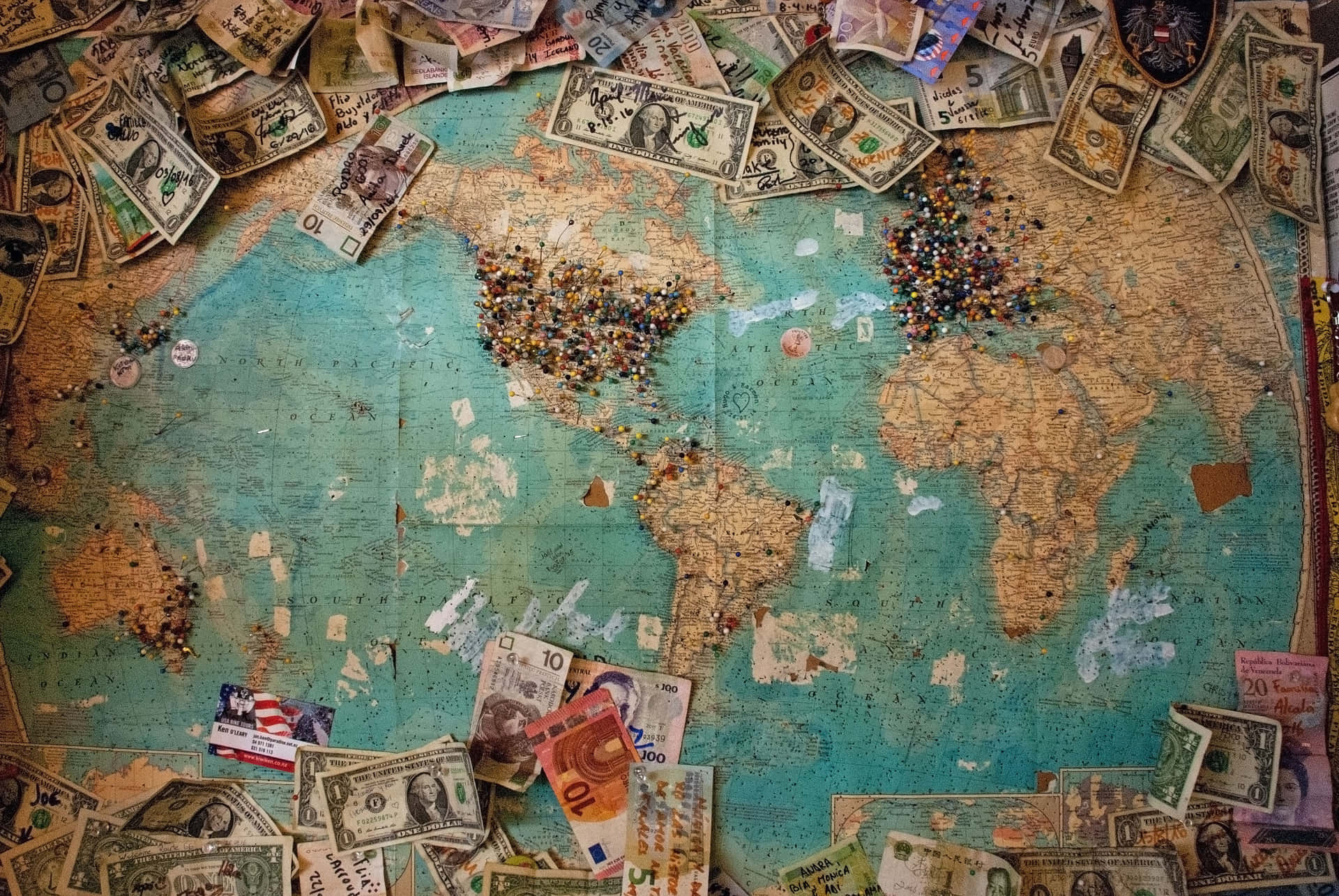 A Woven World Map Aesthetic With Blue Hues And Intricate Wallpaper