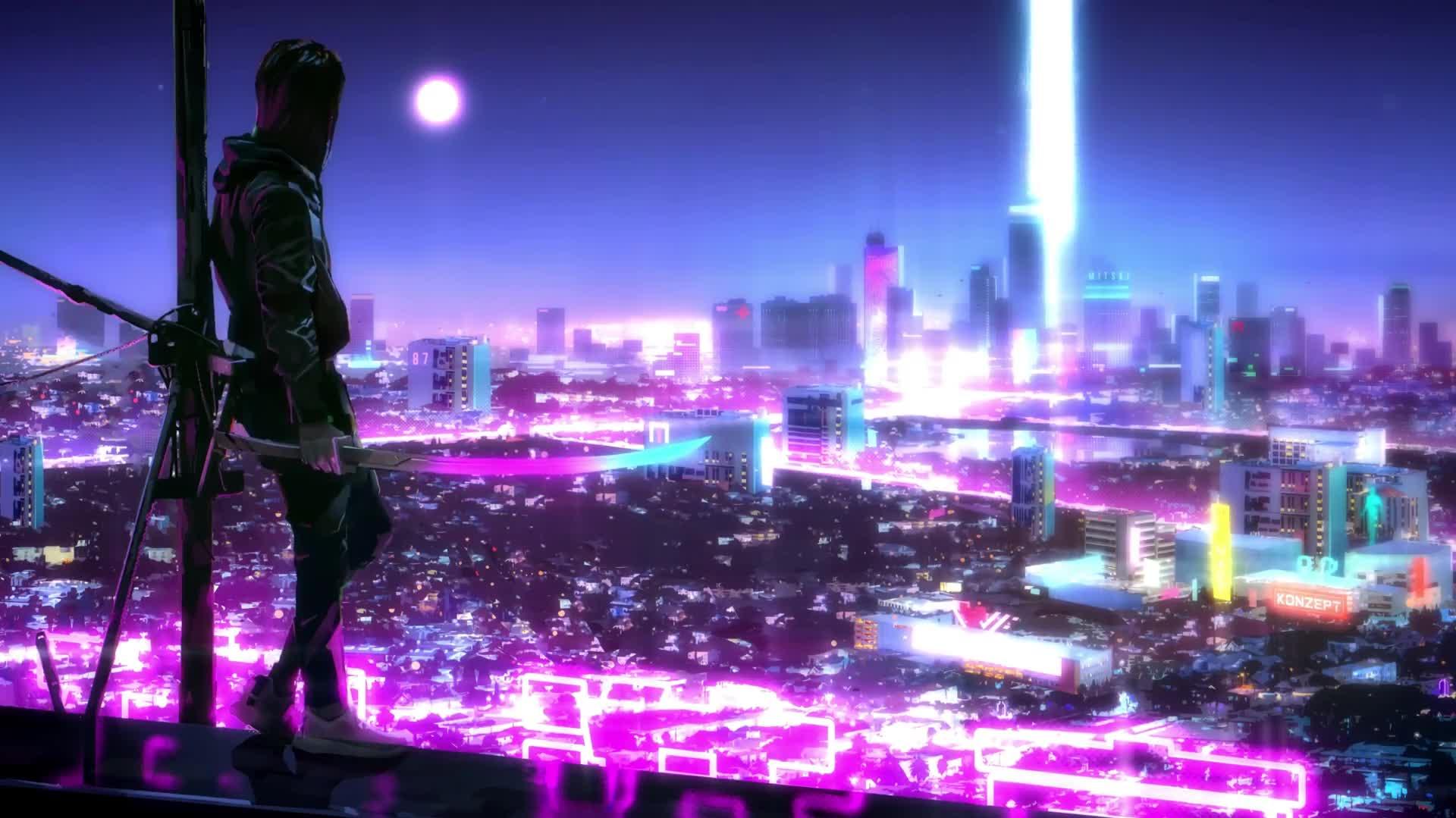 Neon Samurai with Katana Night City Cyberpunk   Live Desktop