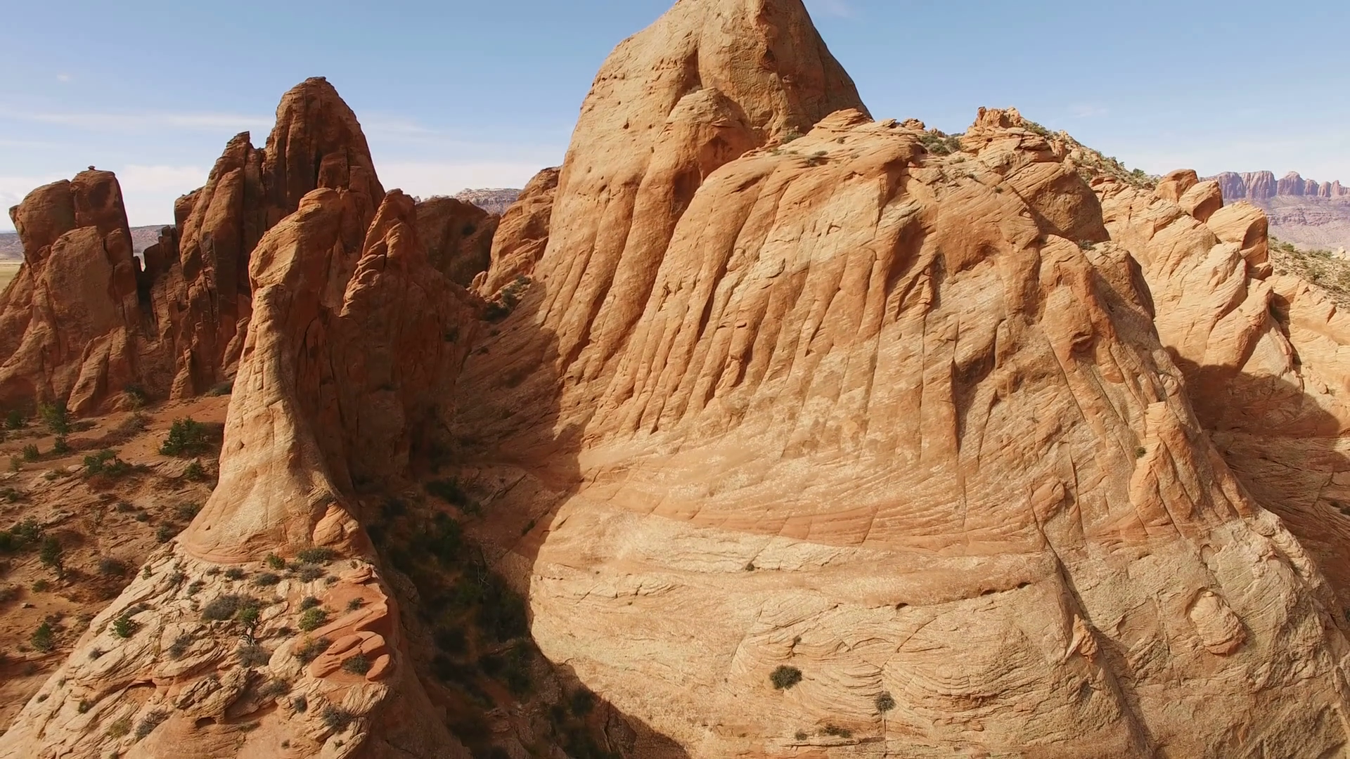 Ascending Drone Footage Of Red Rock In Moab With Valley The
