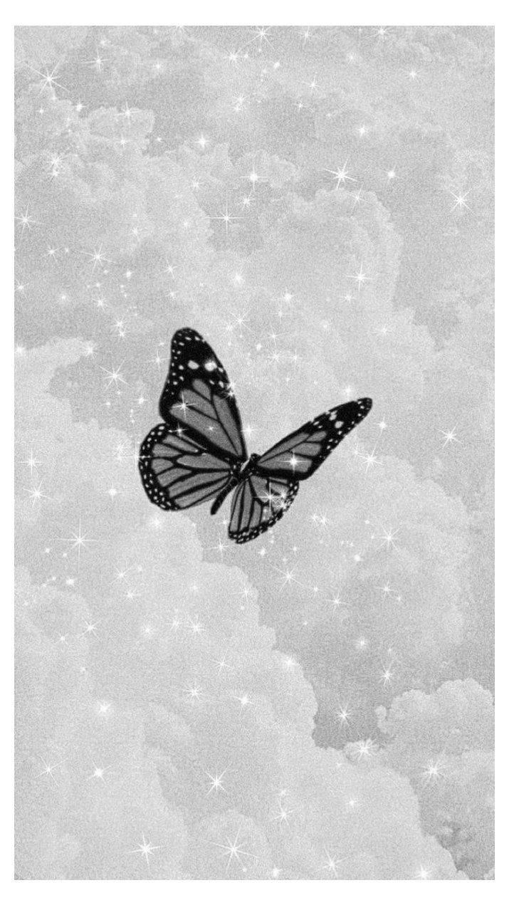 Download Cute Black And White Aesthetic Butterfly In Sparkly Sky