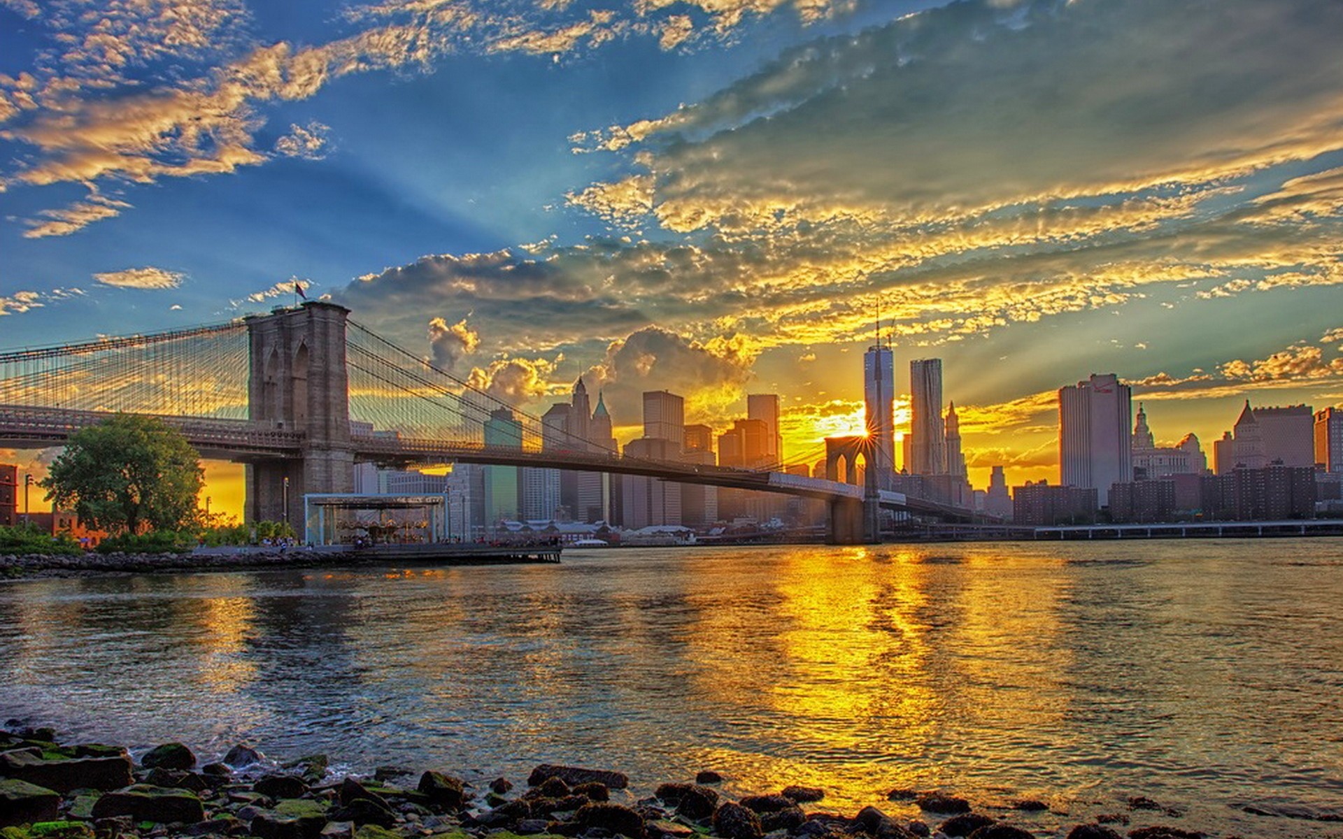 Bridges Brooklyn Bridge Sunrise Beautiful New York Sky Wallpaper