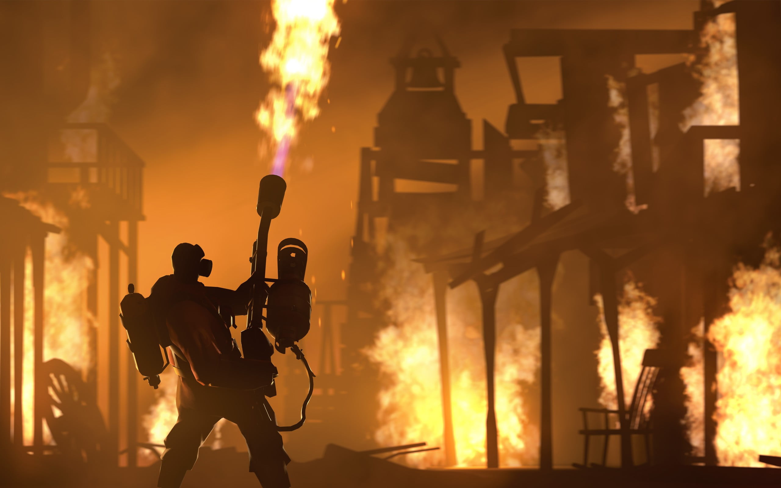 Person Holding Flamethrower Illustration Team Fortress Pyro