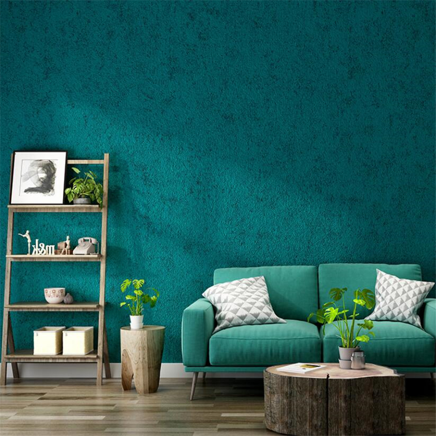 Nordic Style Peacock Blue Green Wallpaper Plain Diatom Mud Light