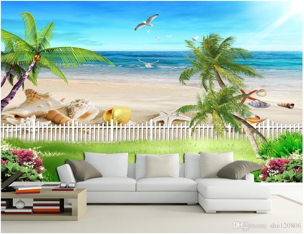 3d Wallpaper Custom Photo Mural Ocean Beach Beautiful Sea Tv
