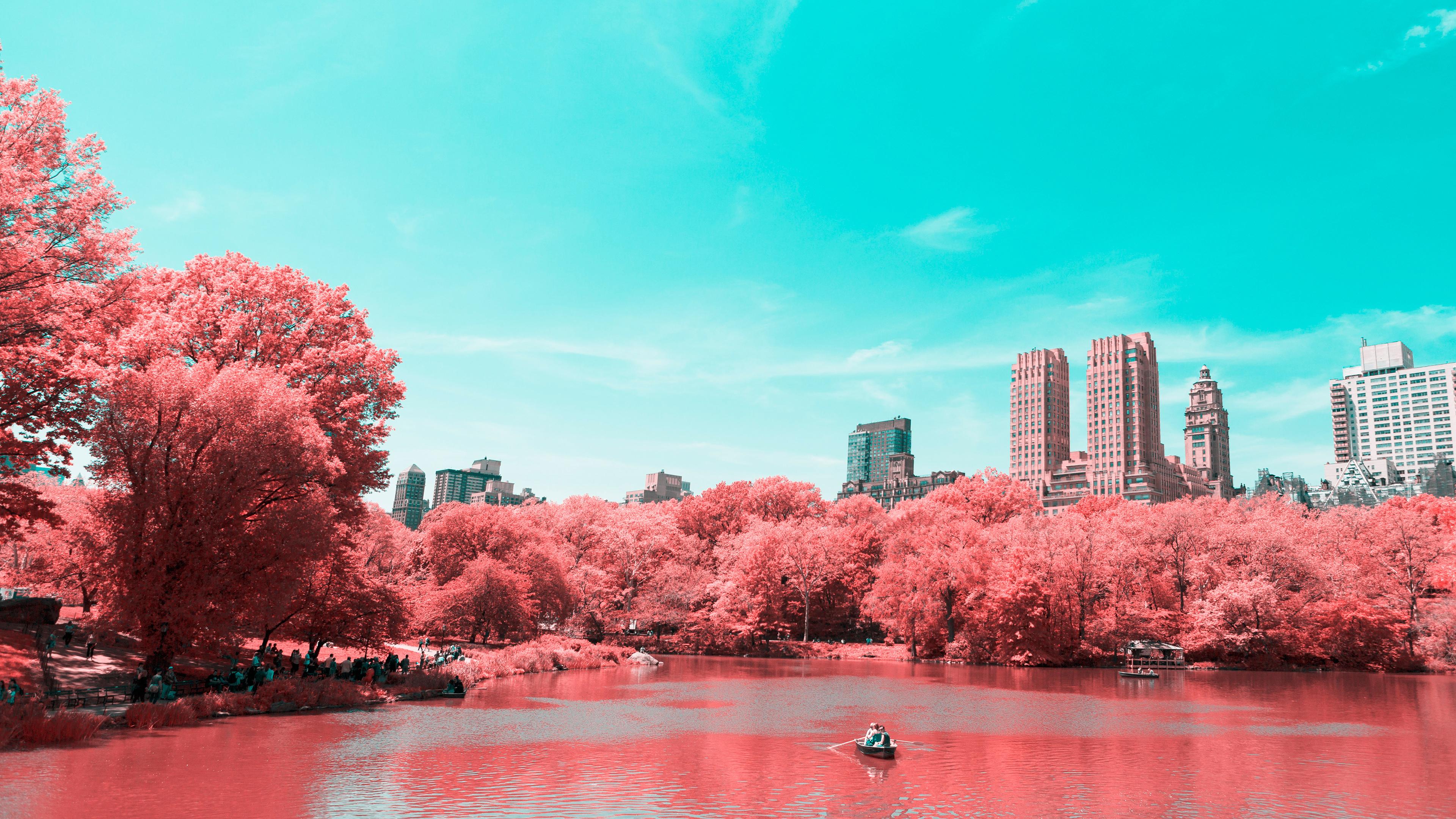 123427 New York City Infrared 4K Central Park Manhattan Lake