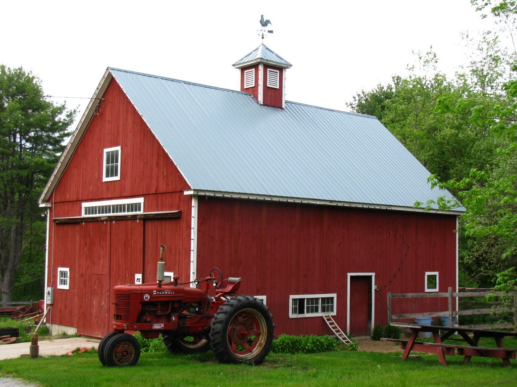 Red Barn With Old Tractor