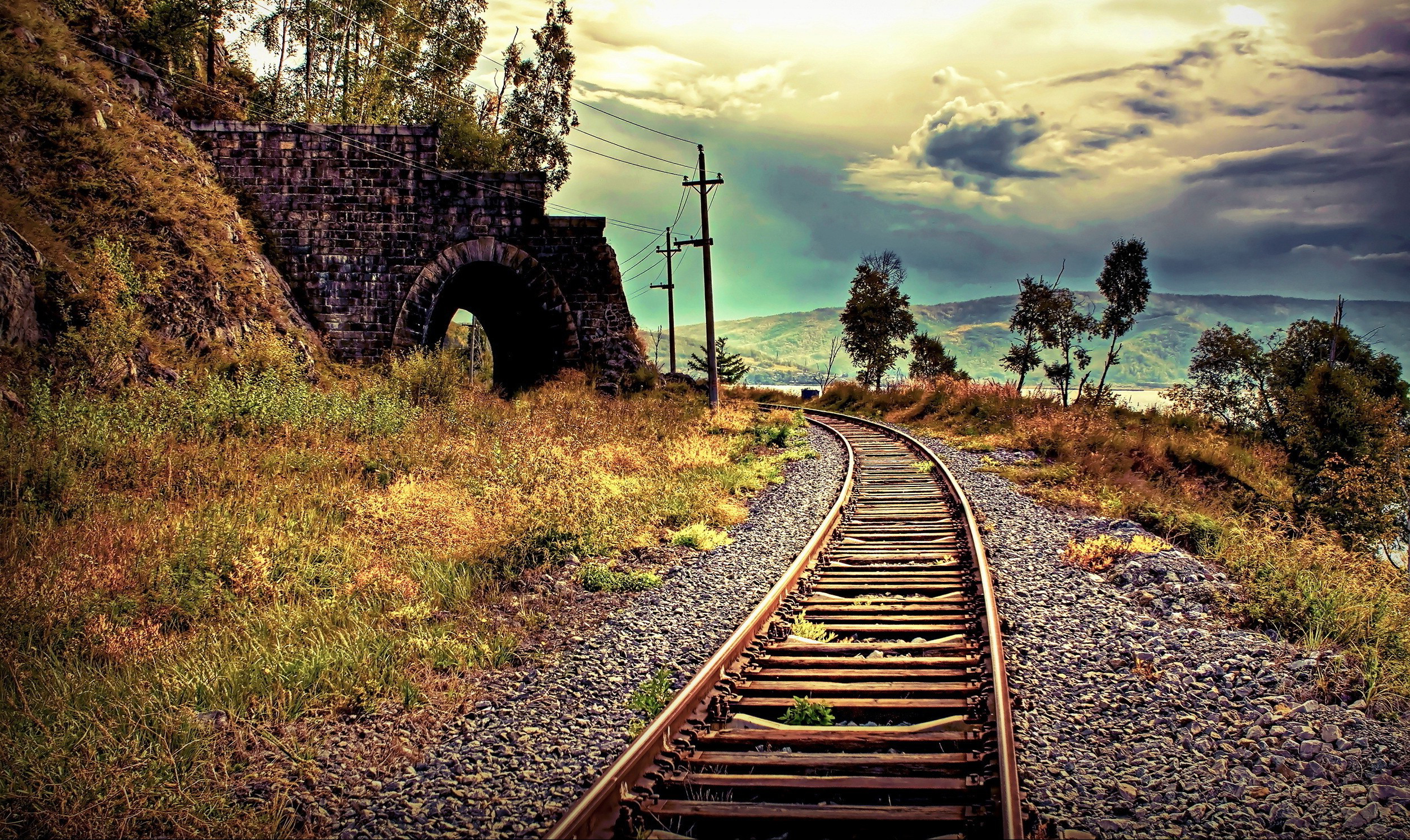 Man Made Railroad Train Tracks Landscape Wallpaper