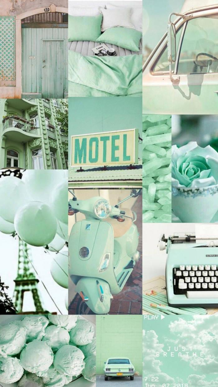 Download Mint Object Collage Pastel Green Aesthetic Wallpaper