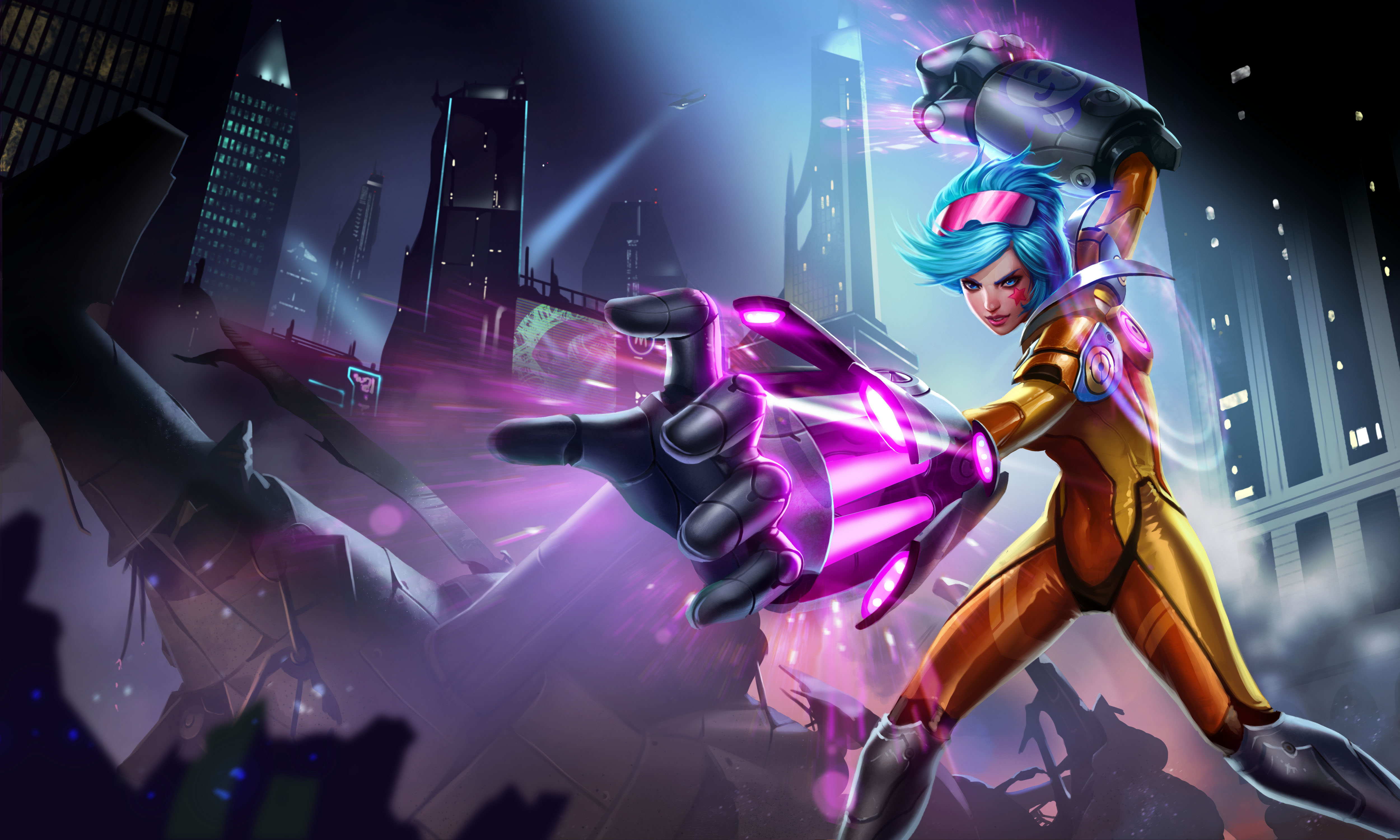 League of Legends Vi Wallpaper: Punching through the city
