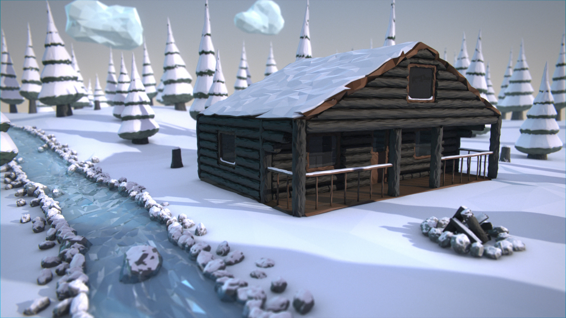 3d Snowy Woodlands Cabin Artist Cameron Leger