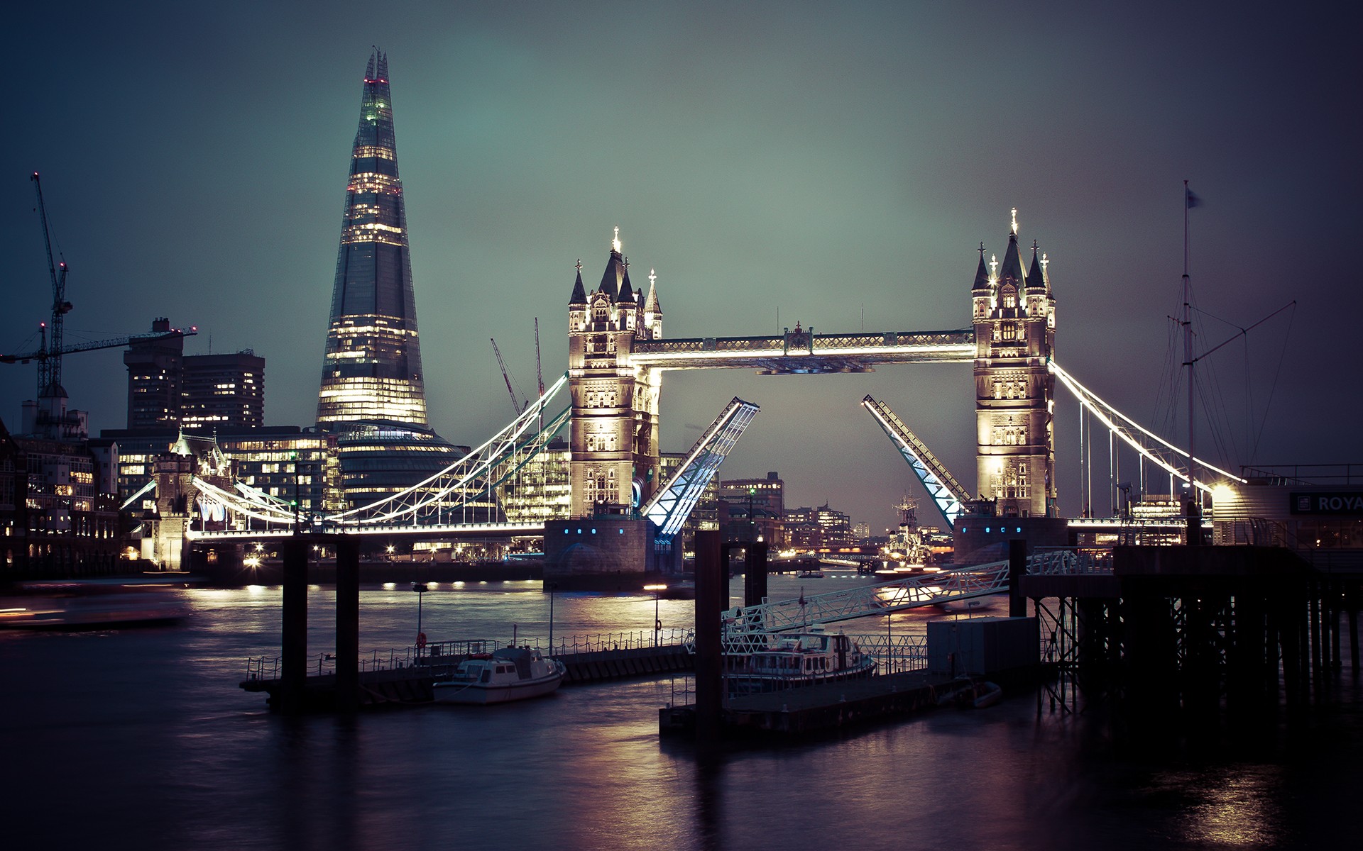 City Lights Tower Bridge Rivers Skyscapes Wallpaper Background