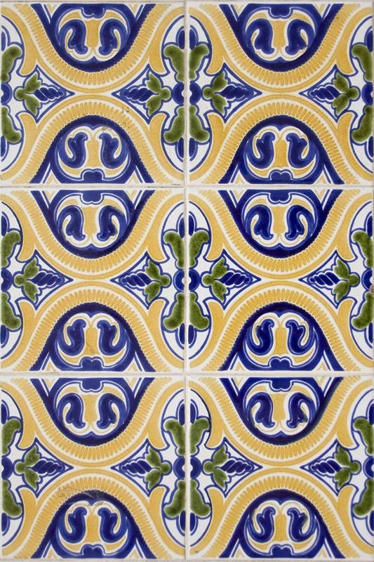 Colorful Yellow Green Blue Spanish Pattern Tile Wallpaper