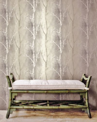 White Birch Trees On Greyish Beige Background Wallpaper Sg50308
