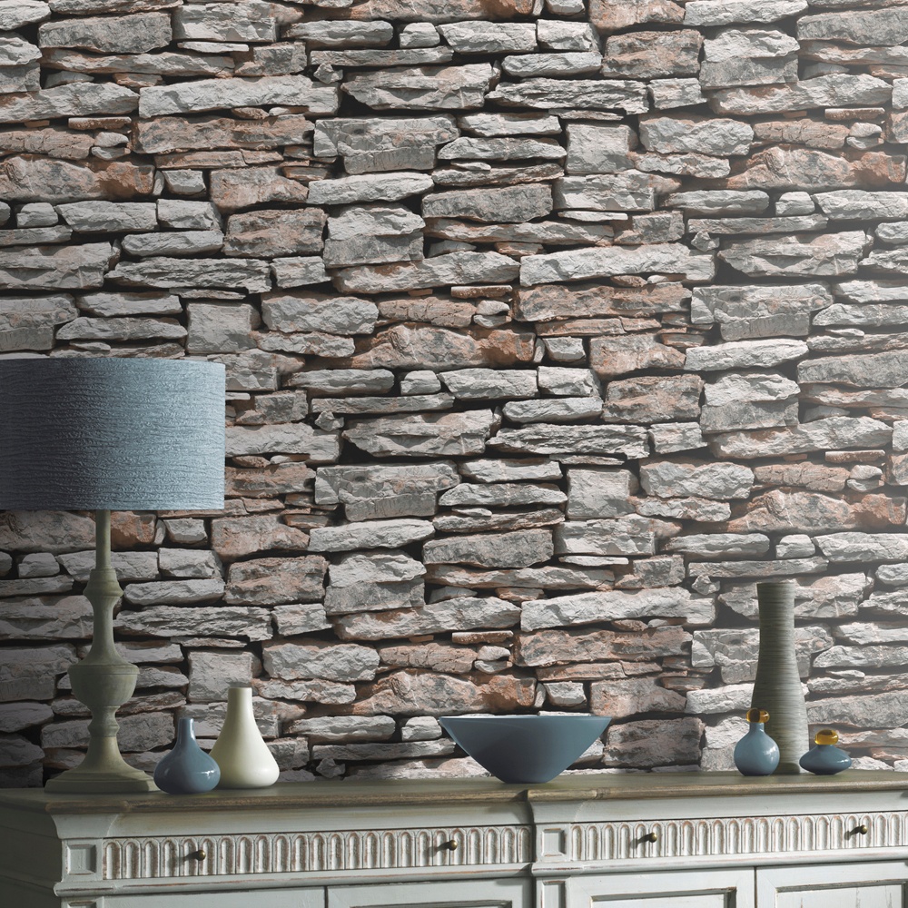 Vip Moroccan Stone Wall Brick Effect Photographic Wallpaper