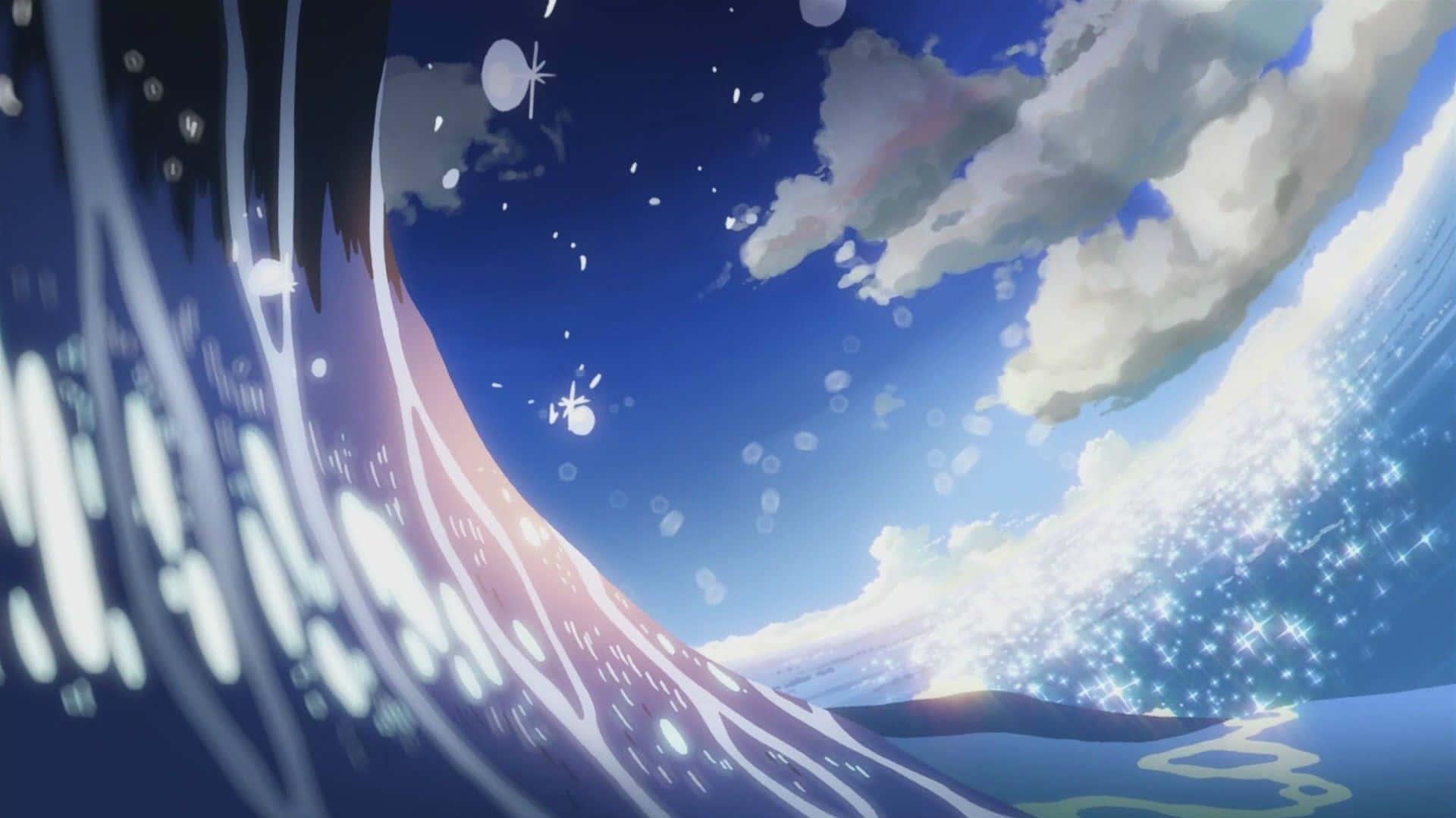 Blue Anime Aesthetic Desktop Ocean Wave Wallpaper