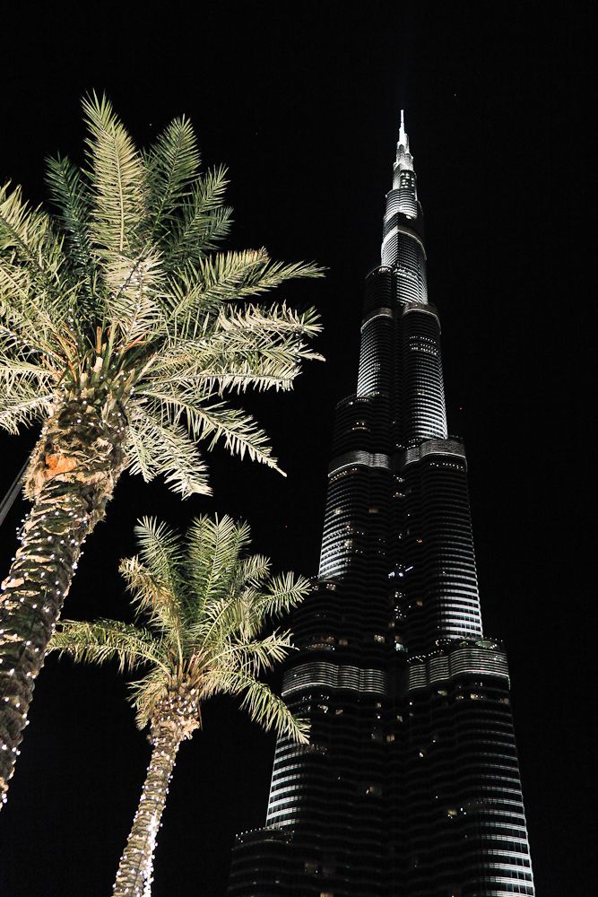 Burj Khalifa With Palms At Night Dubai City Aesthetic